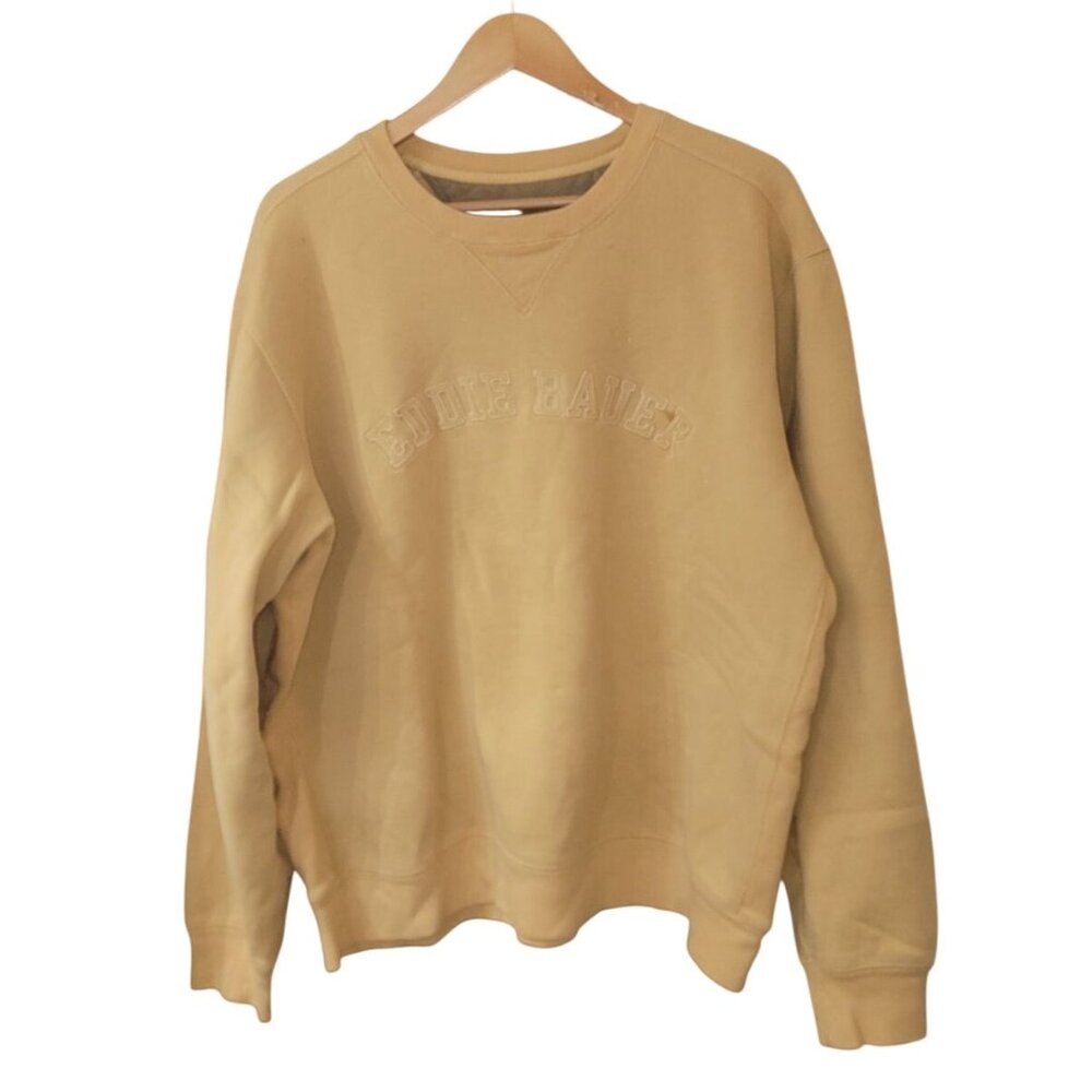 Eddie Bauer Embroidered Logo Fleece Sweatshirt Men’s XL Tan Pullover